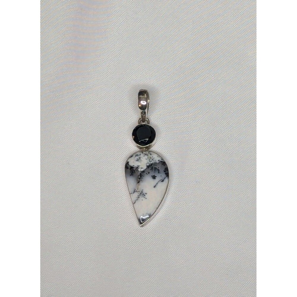 Artisan Gem Collection of India Dendritic Opal Pendant - Black, White